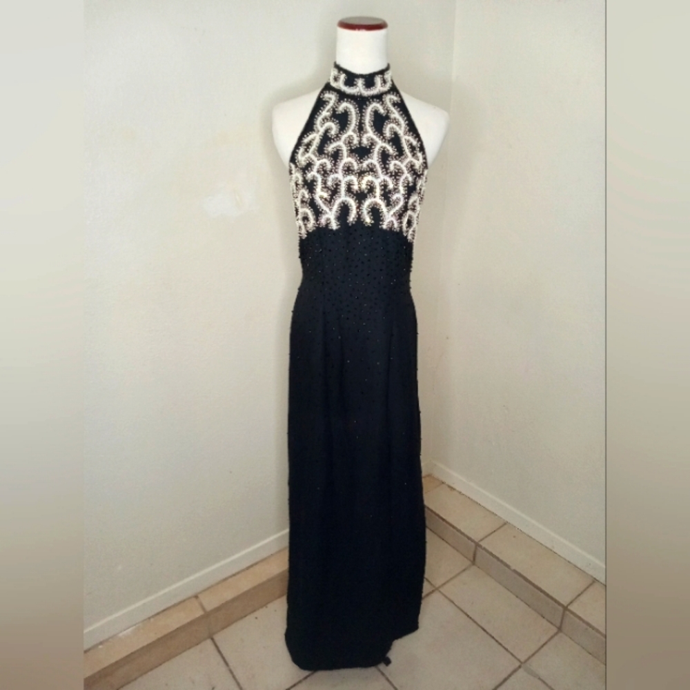 Sexy side slit dress  rhinestone prom dress mermaid gown hand sewn sm.